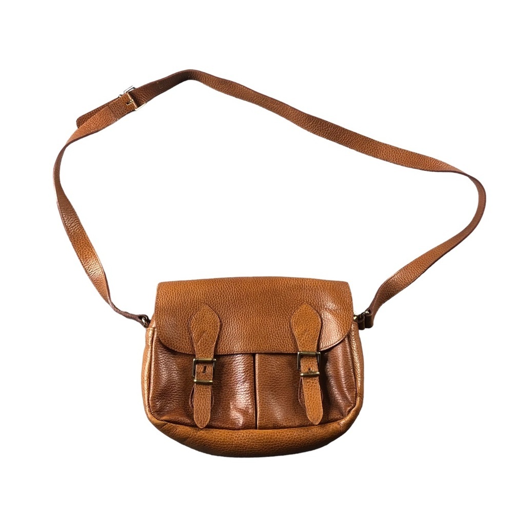 VTG Furla Brown Cognac Cross Body Flap Front Leather Purse with Pockets, Italy